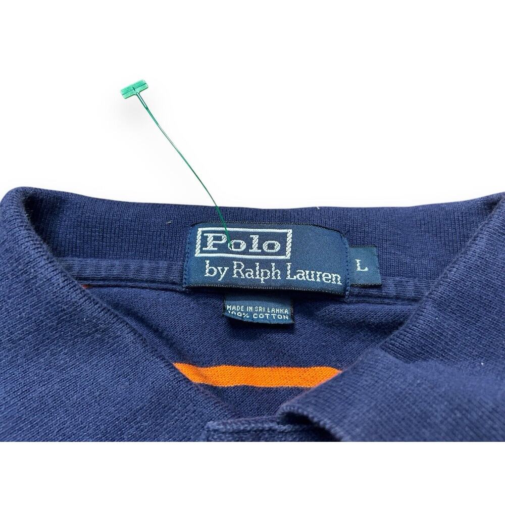 Vintage Ralph Lauren Polo Shirt Large Blue Orange Green Pony Rainbow Rugby - Picture 3 of 7